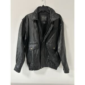 Hard Rock Biloxi Casino by Napoline Co Genuine Leather Black Bomber Jacket Men L